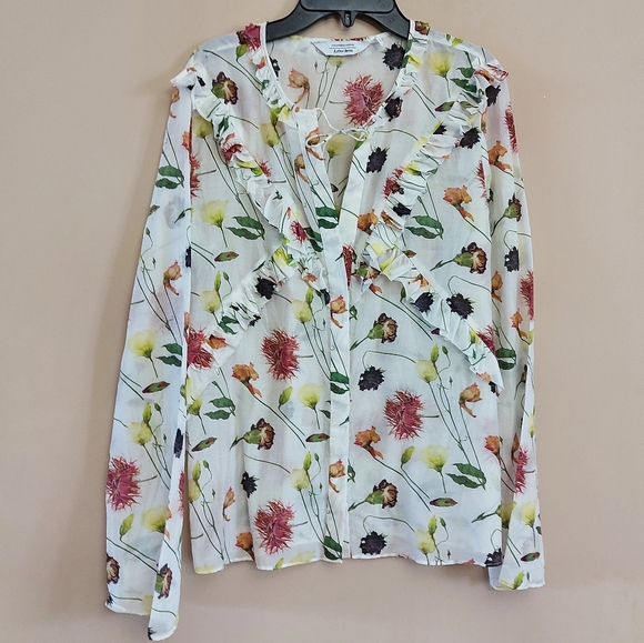 & other stories floral blouse with ruffle detail silk blend - Picture 1 of 6